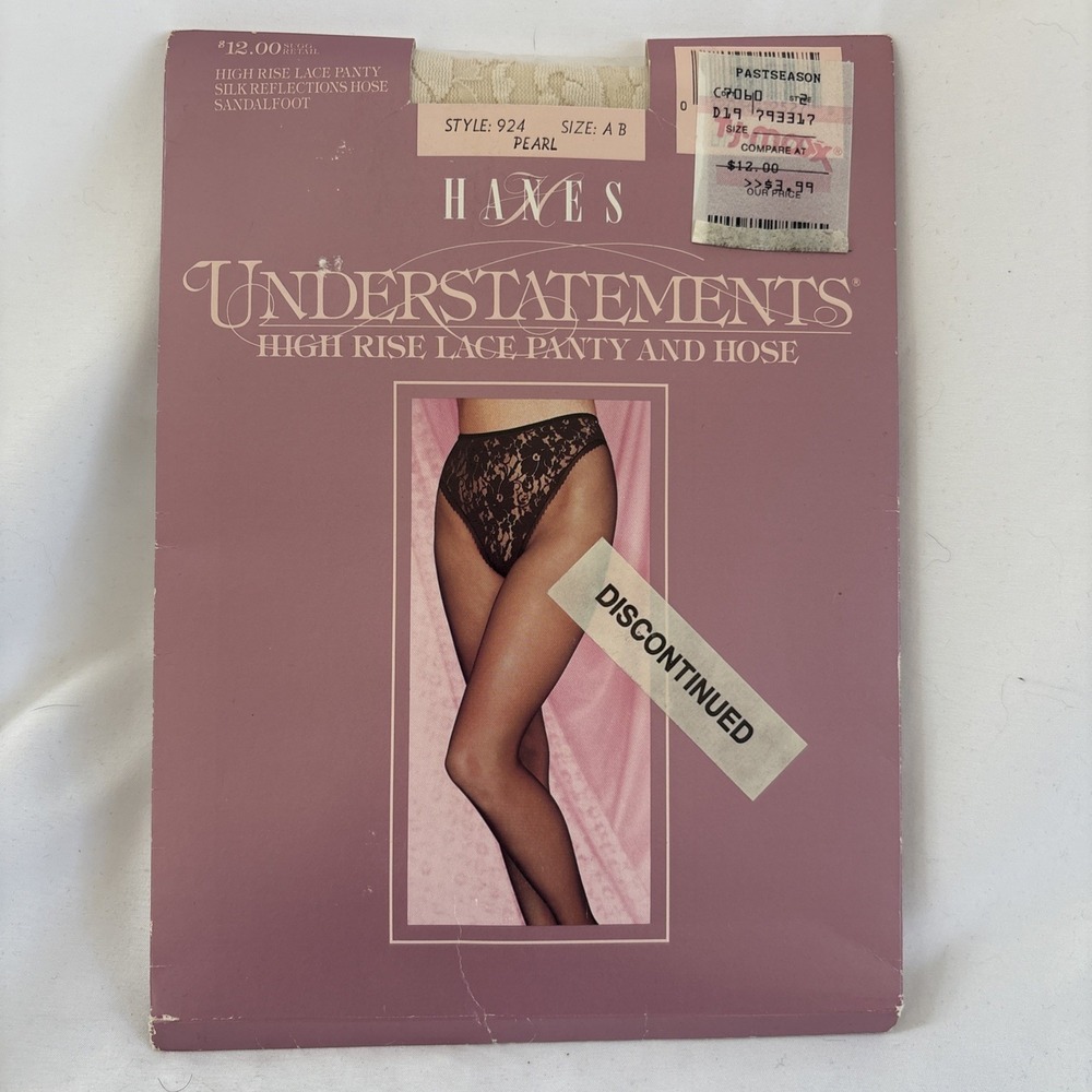 Vtg HANES‎ Understatements High Rise Lace & Hose Pantyhose AB 924 Pearl NOS